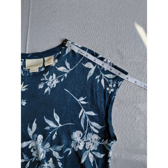Cynthia Rowley Floral Linen Top XL Button Back Cap Sleeve Coastal Lagenlook - Picture 7 of 9
